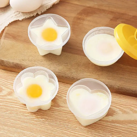 egg yories in a plastic container on a wooden cutting board