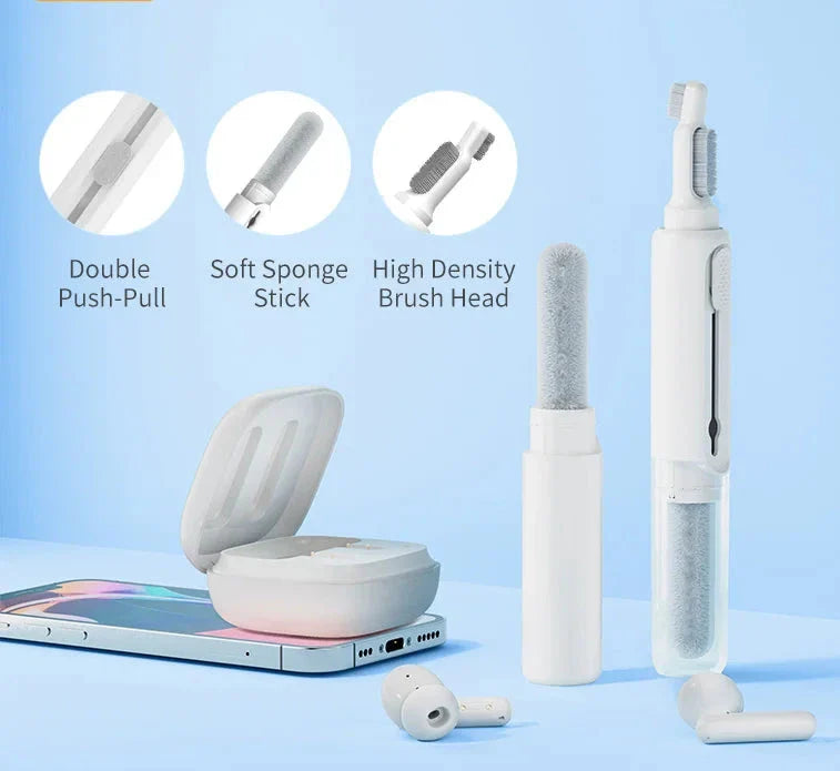 Electric toothbrush with interchangeable brush heads and a charging case.