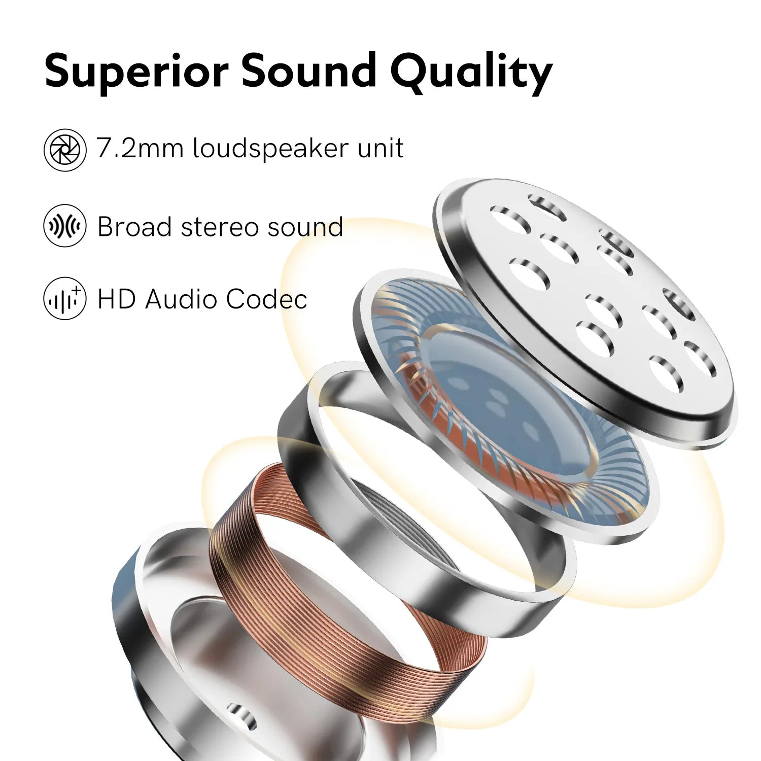 Exploded view of earbud components.