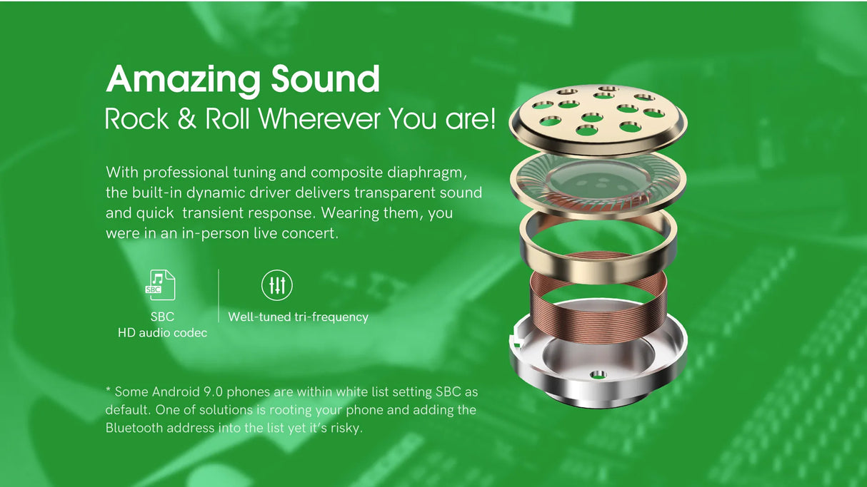 Exploded view of earbud components.