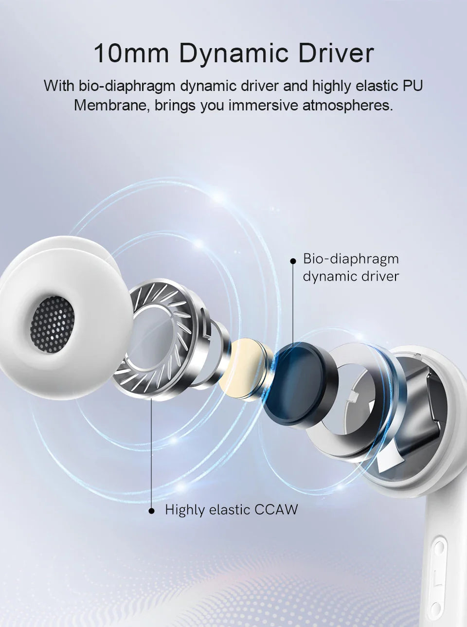 Exploded view of an earbud.