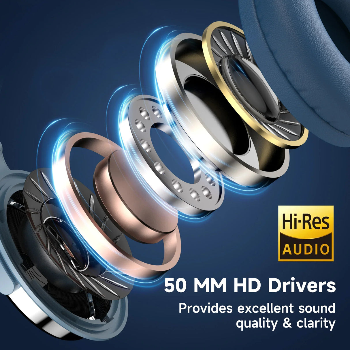 Exploded view of headphone components.