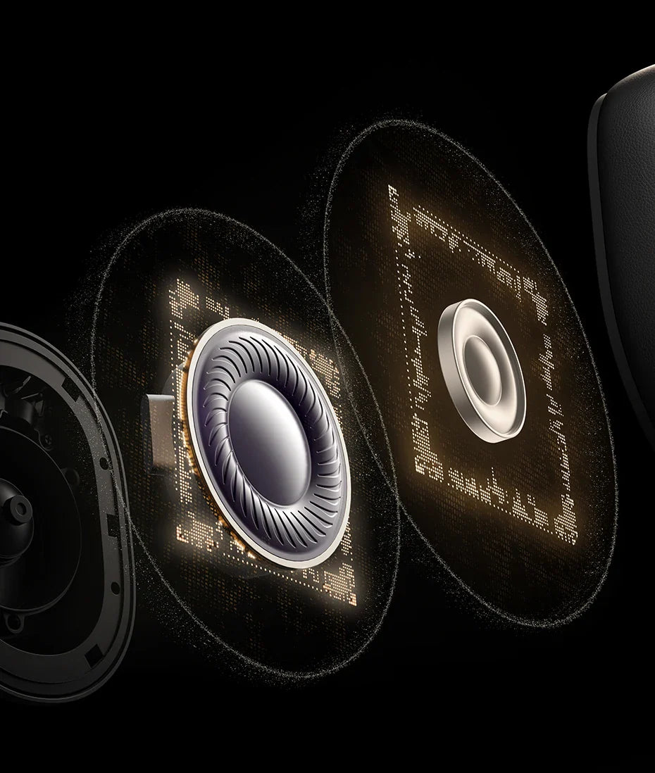 Exploded view of headphone components.