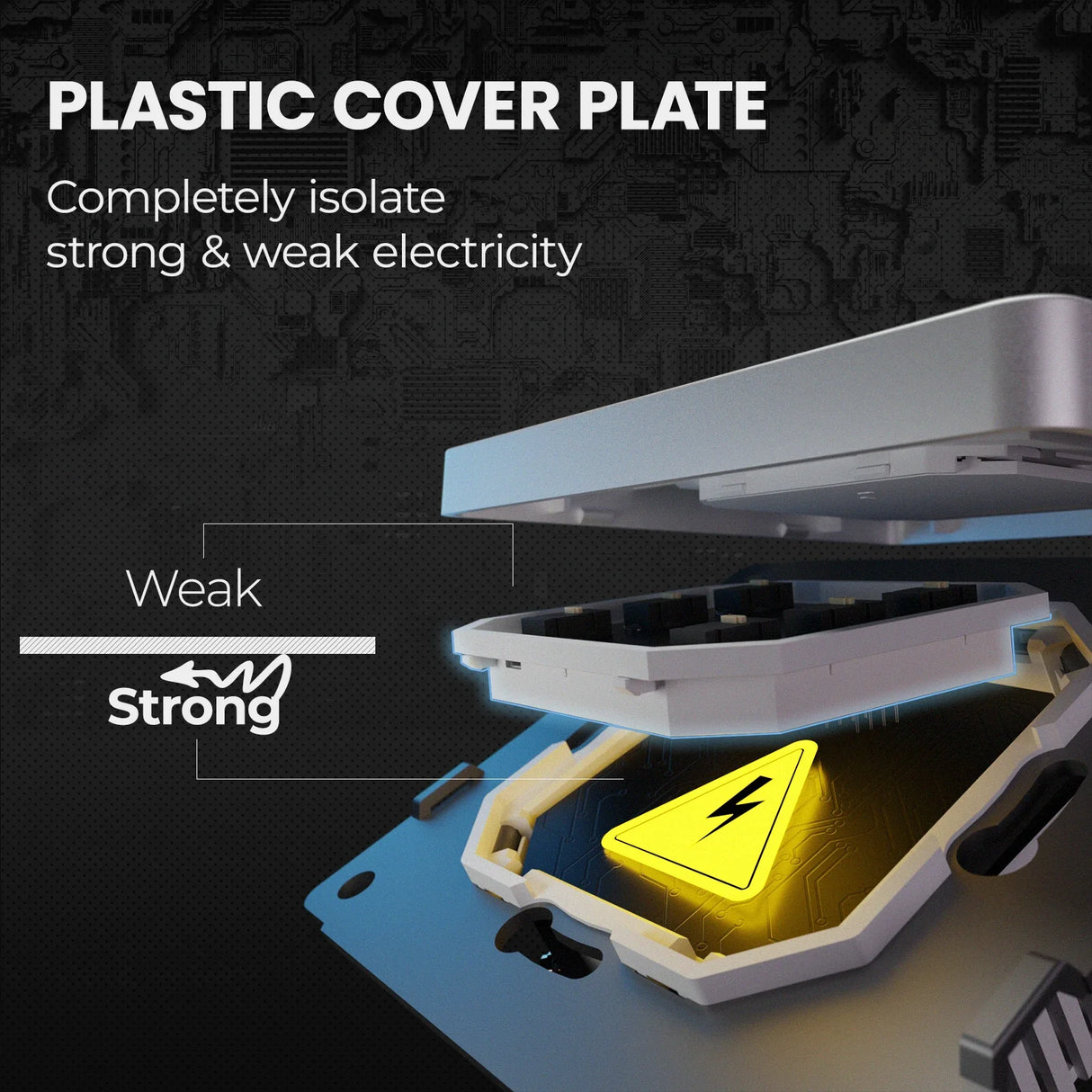 Exploded view of a plastic electrical cover.