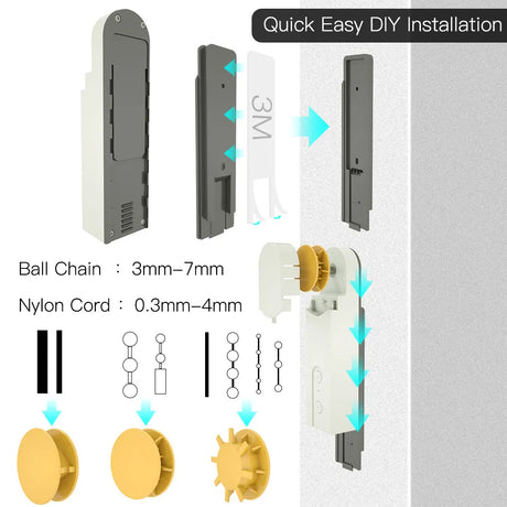 Exploded view of a window blind motor installation.