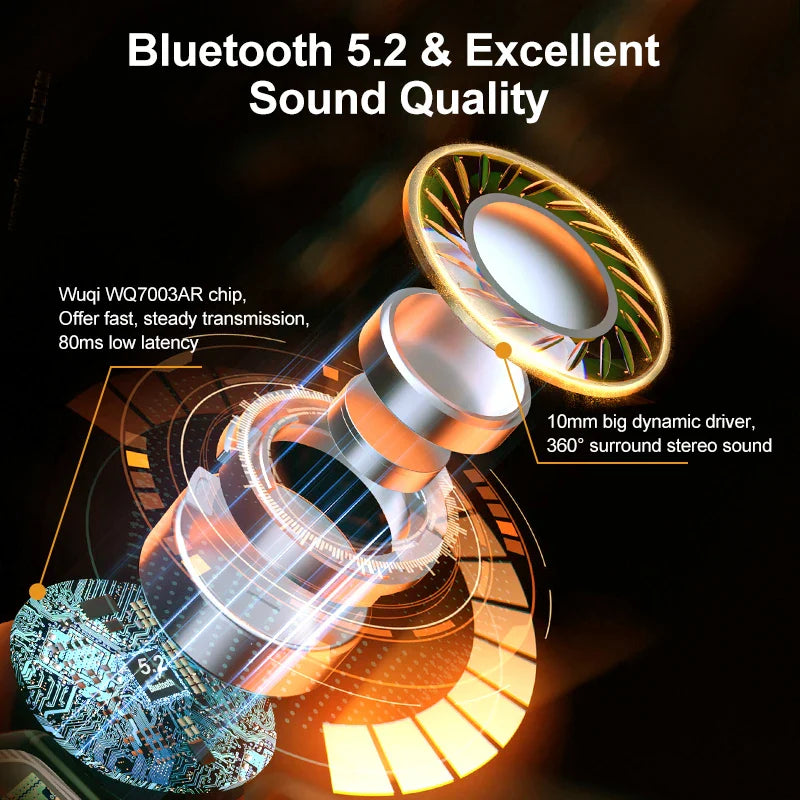 Exploded view of wireless earbud components.