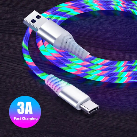 a close up of a usb cable with a colorful braid