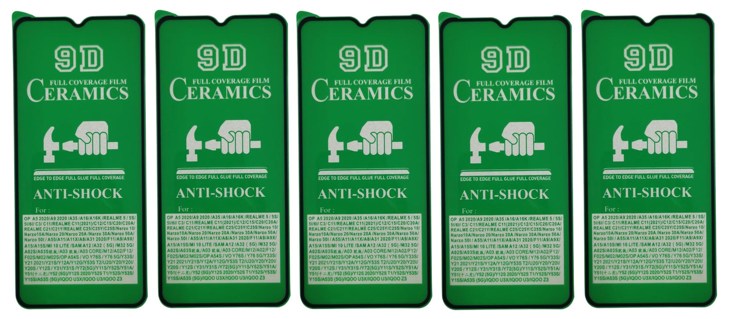 Five anti-shock ceramic screen protectors.