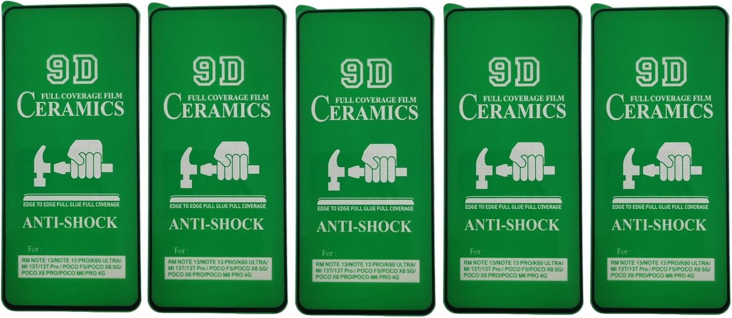Five green 9D ceramic anti-shock screen protectors.