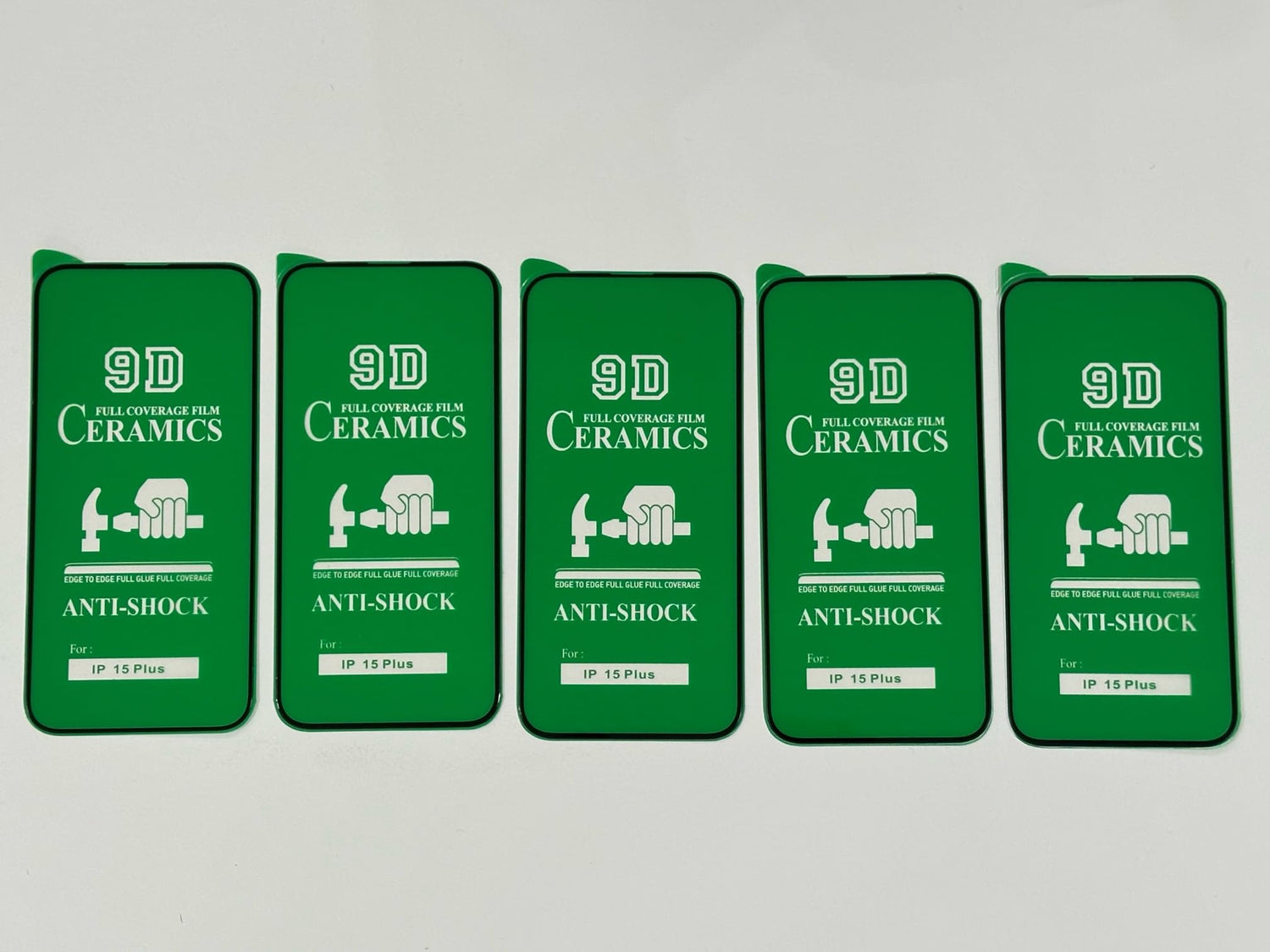 Five green phone screen protectors.