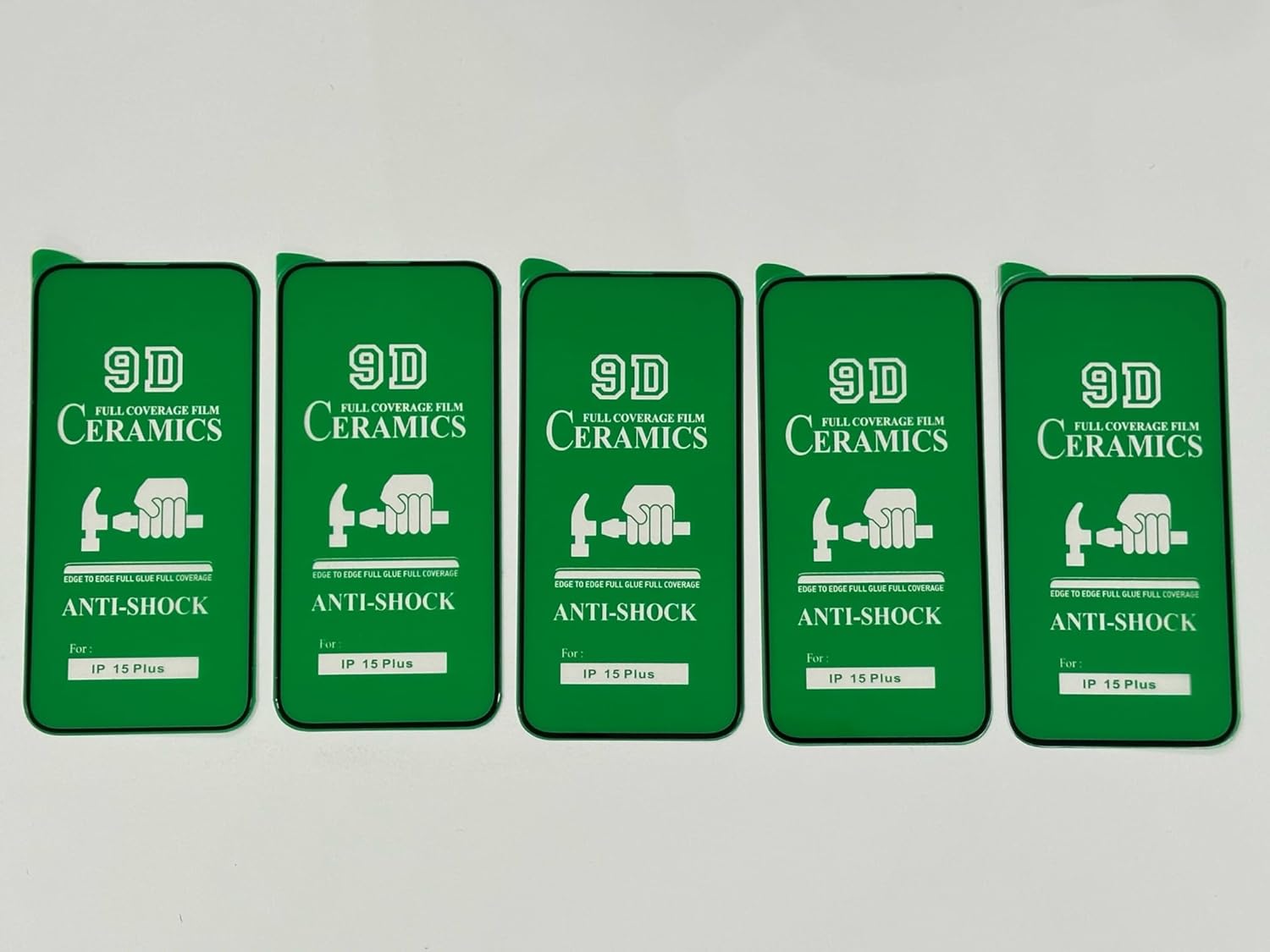 Five green phone screen protectors.