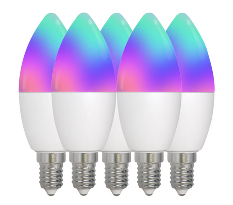 Five color-changing LED light bulbs.