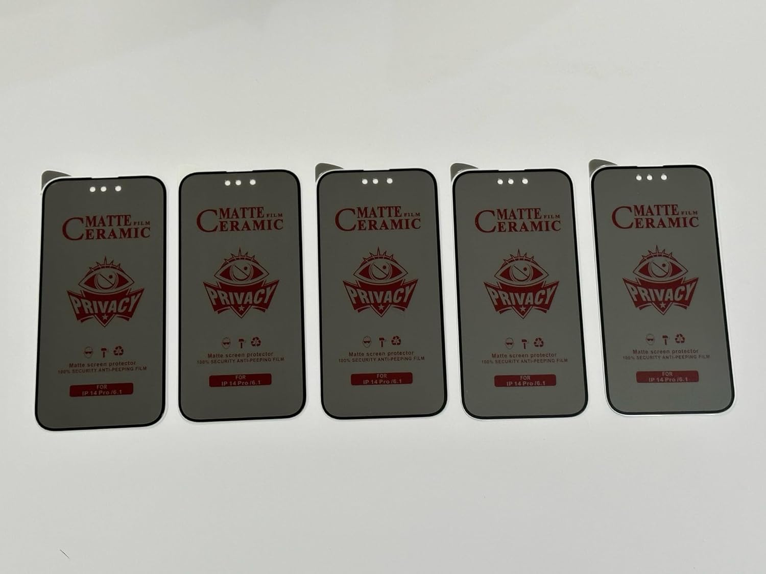 Five matte ceramic privacy screen protectors.