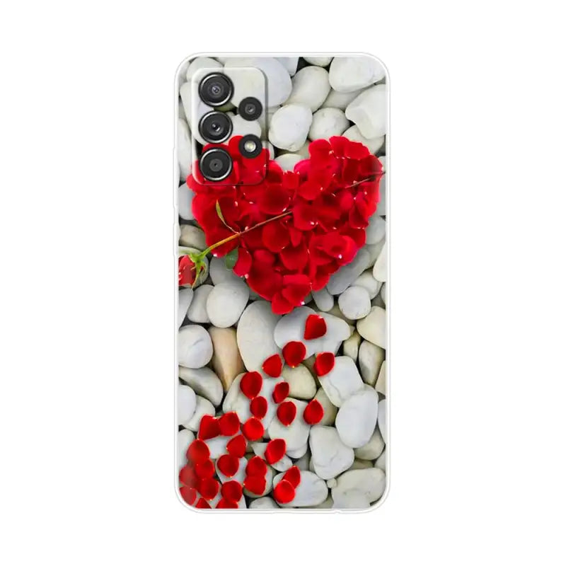 red flower and white pebbles phone case