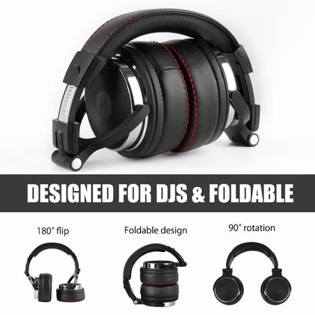 Foldable black DJ headphones.