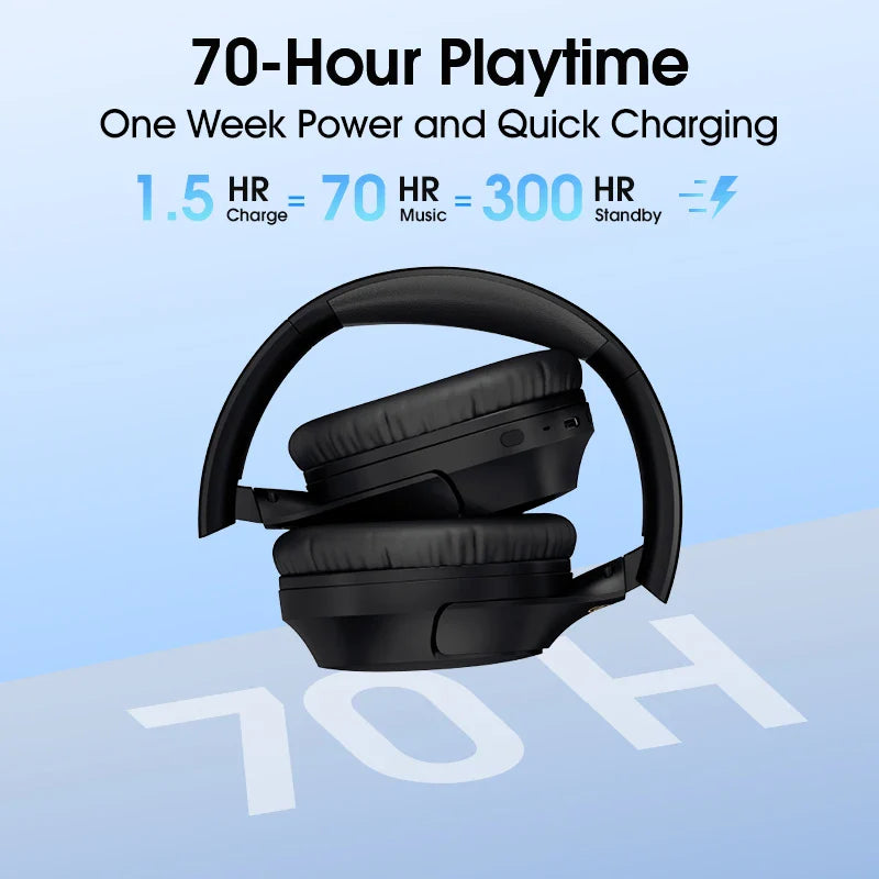 Foldable black headphones.