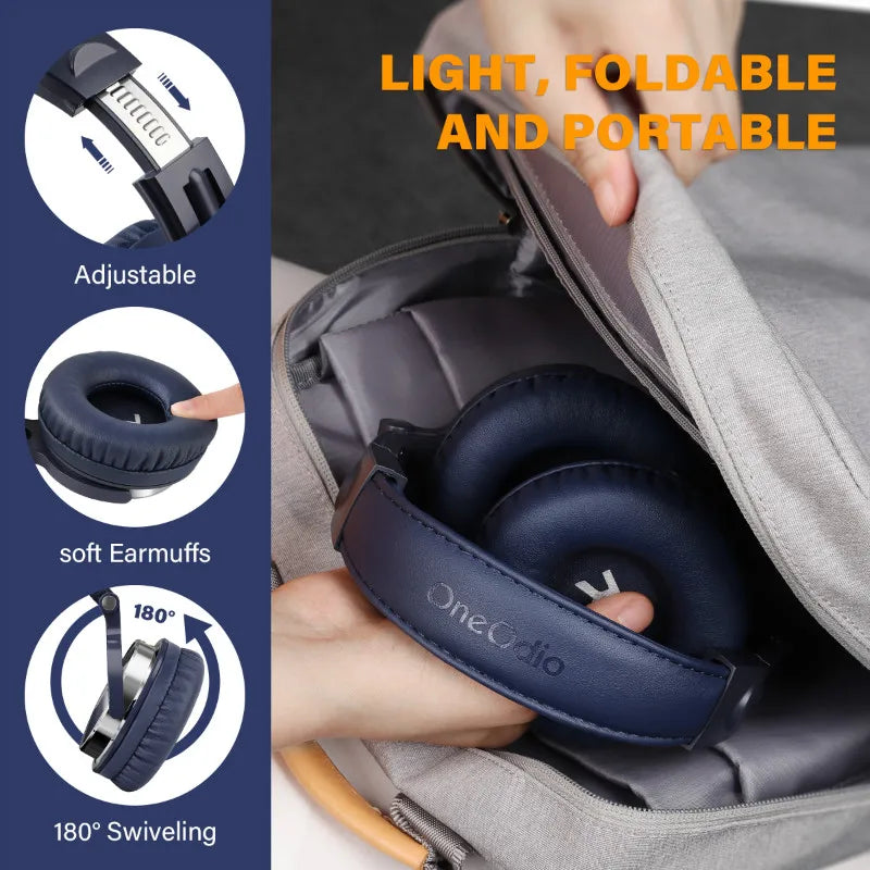 Foldable over-ear headphones with adjustable features and soft earmuffs.