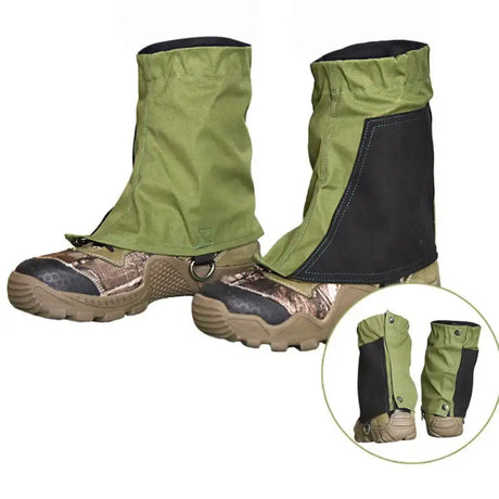 there is a pair of green gaiters with a black bottom