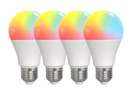 Four color-changing LED light bulbs.