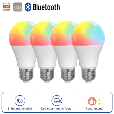 Four color-changing smart light bulbs.