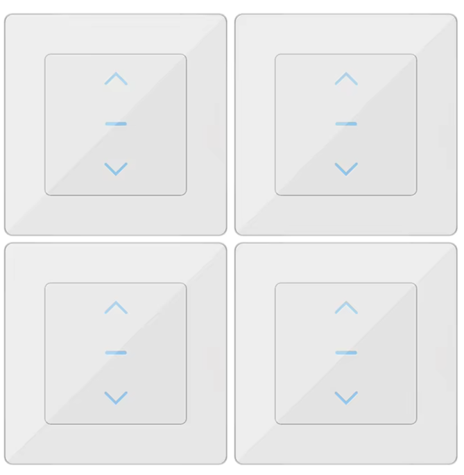 Four white square switches with arrows.