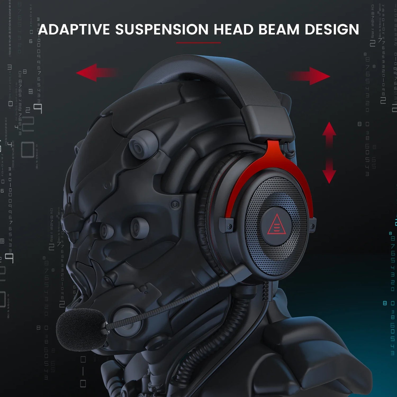 Futuristic helmet or headset with red accents and a sleek, high-tech design.
