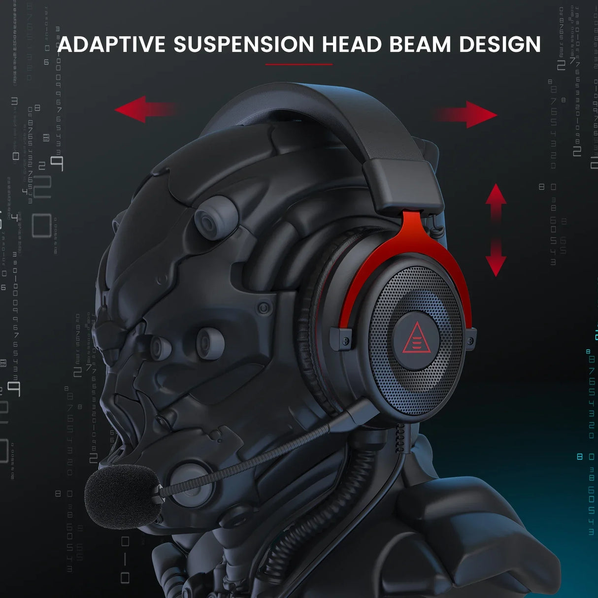 Futuristic helmet or headset with red accents and a sleek, high-tech design.