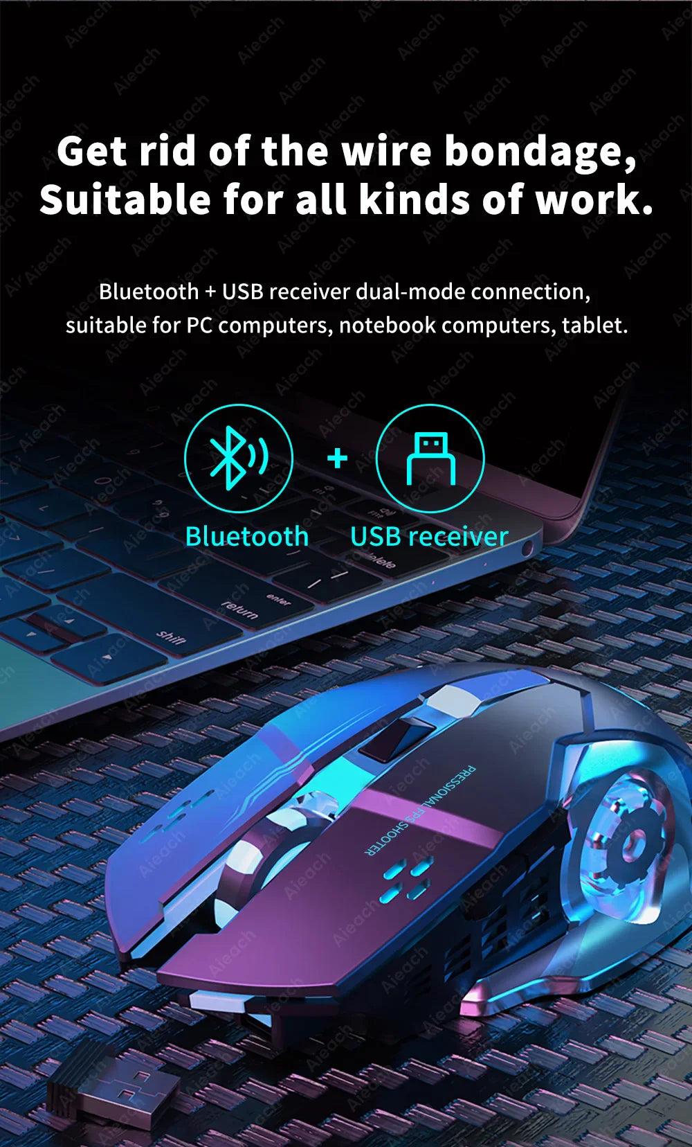 Futuristic gaming mouse with glowing blue accents and a sleek design.