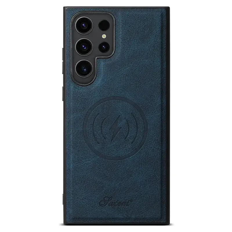 The back of the galaxy s20 smartphone case in blue
