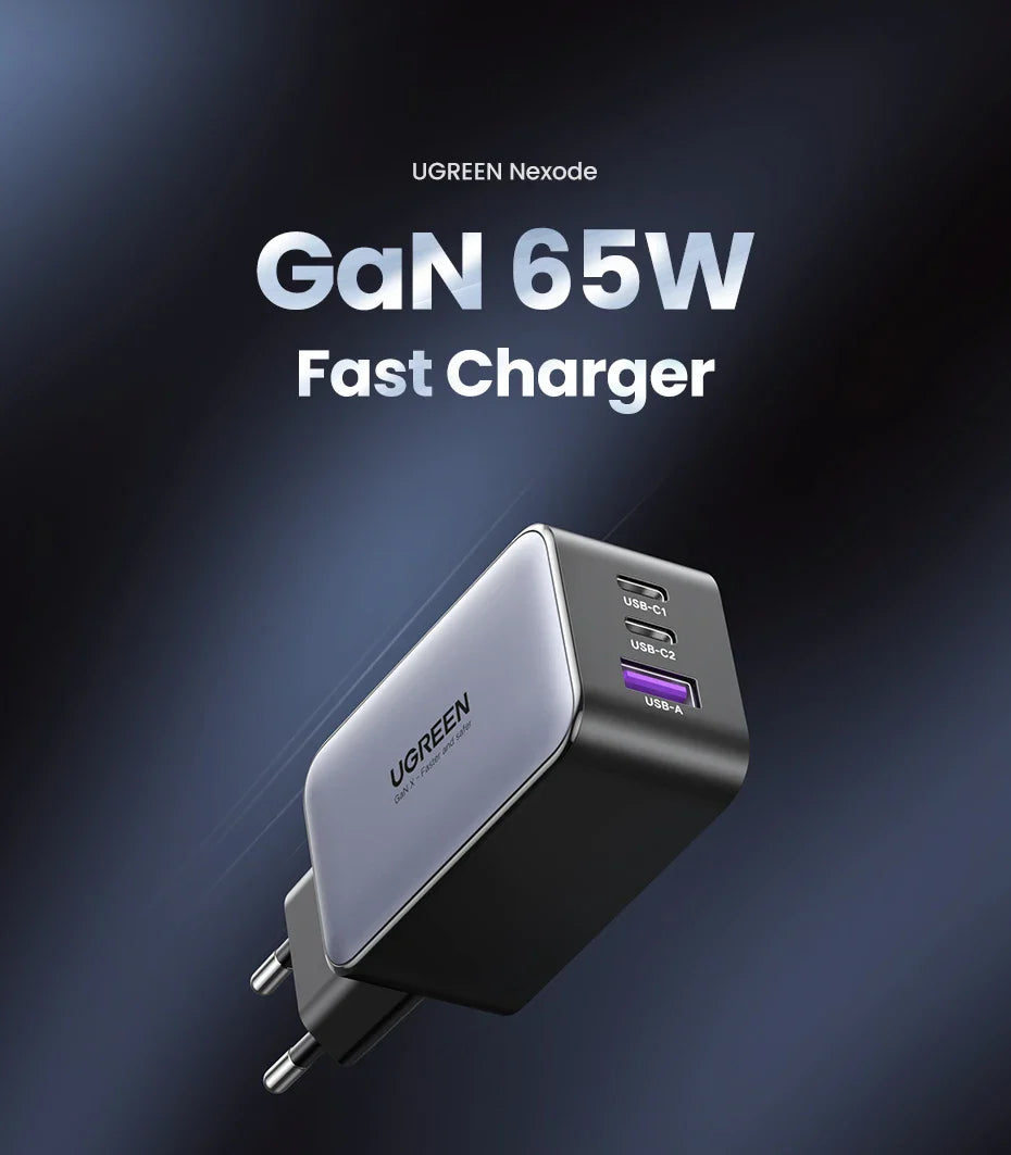 GaN 65W fast charger with multiple USB ports from UGREEN Nexode.