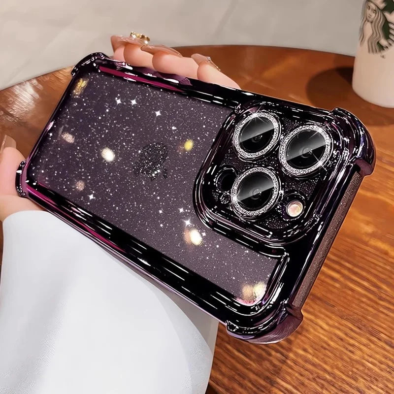 Glittery, dark-colored smartphone case with reinforced corners and jeweled camera bezels.