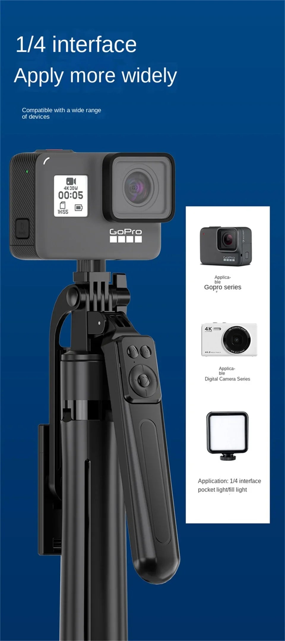GoPro camera on a tripod.
