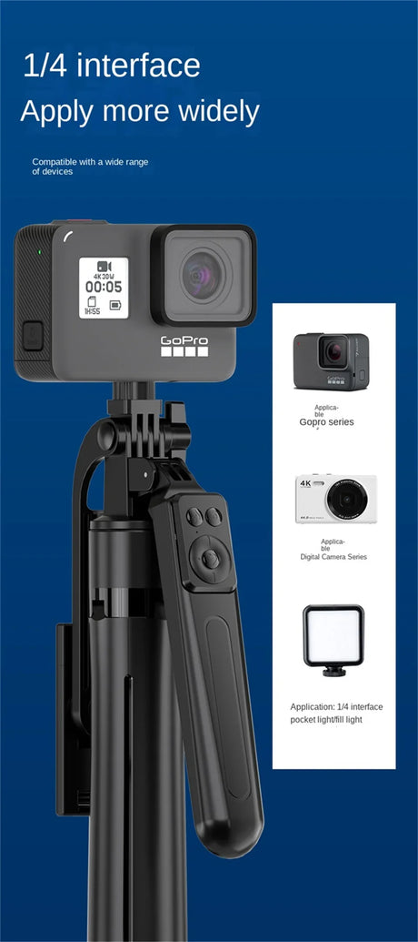 GoPro camera on a tripod.