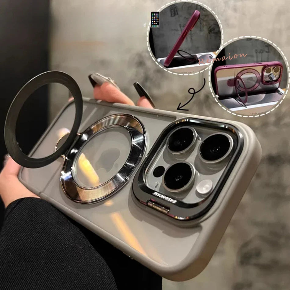 Gray phone case with magnetic ring.