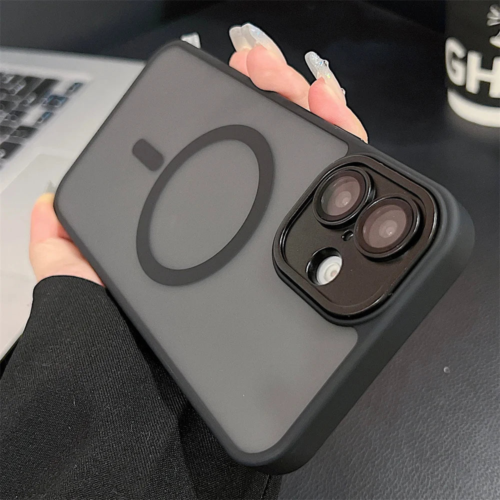 Gray phone case with magnetic ring.