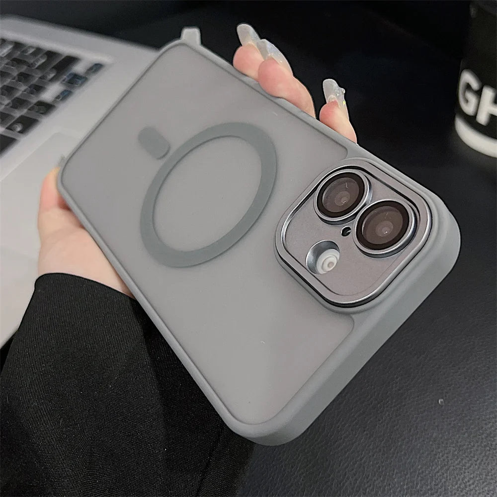 Gray phone case with magnetic ring.