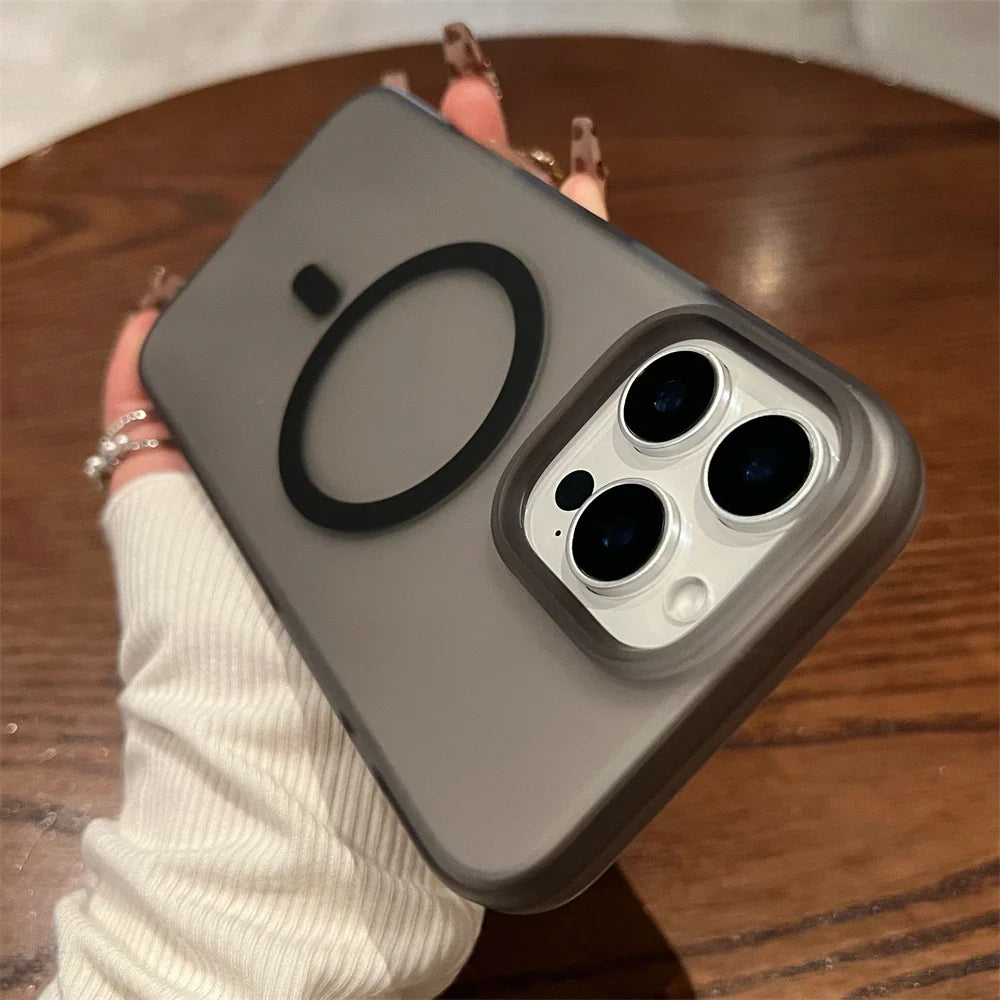 Gray phone case with MagSafe ring.