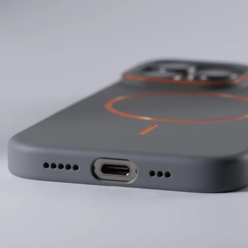 Gray phone case with MagSafe ring.