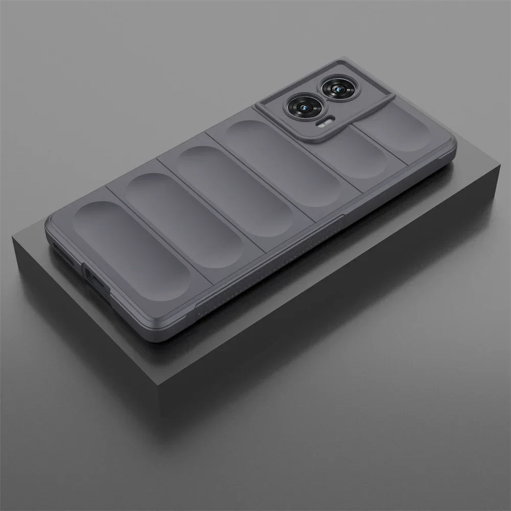 Gray phone case with padded design.