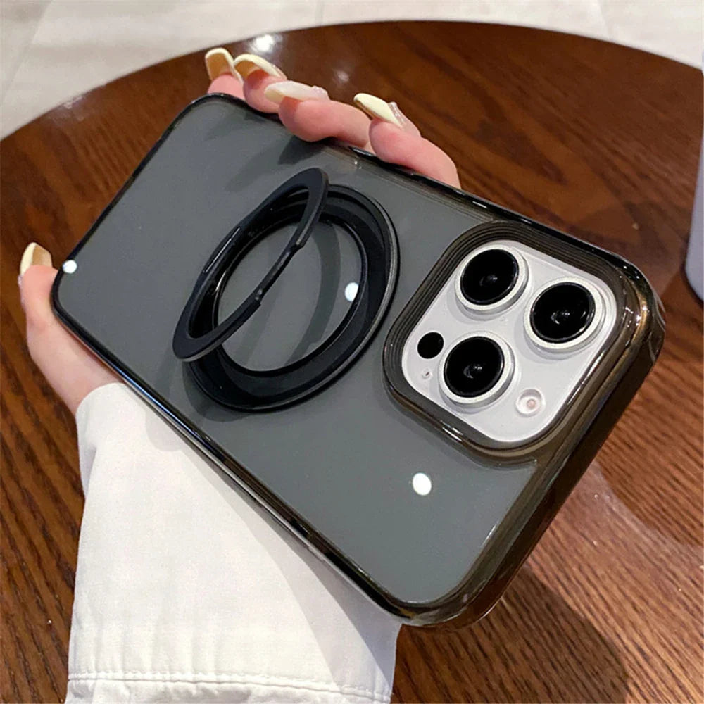 Gray phone case with ring stand.