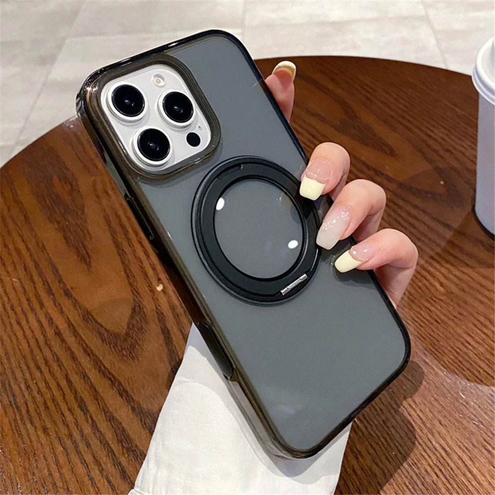 Gray phone case with ring holder.