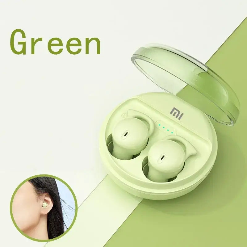 A green airpods with a woman’s face