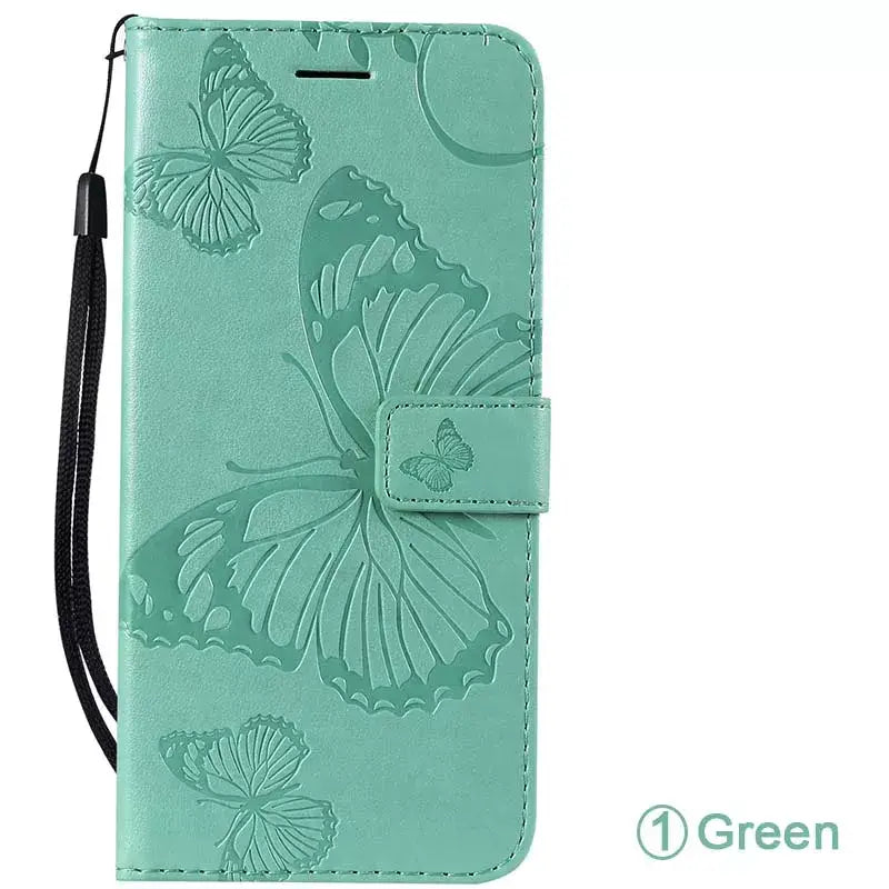 Green butterfly pattern wallet case for samsung s9