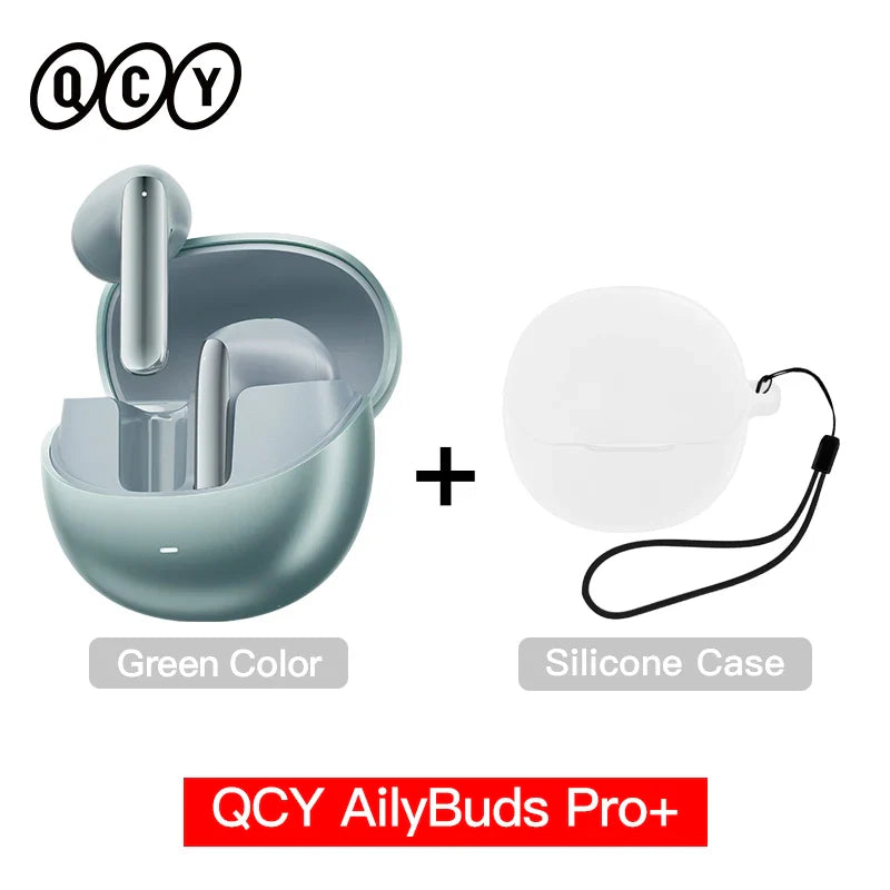 Green earbuds with silicone case.