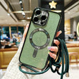 Green glittery phone case with lanyard.