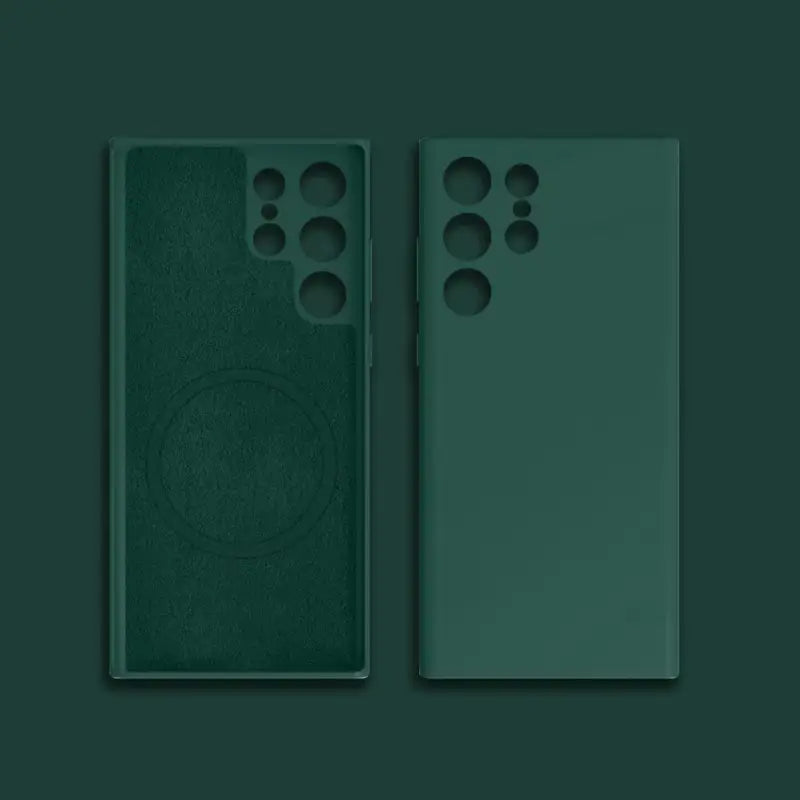 the back and front of the green leather case