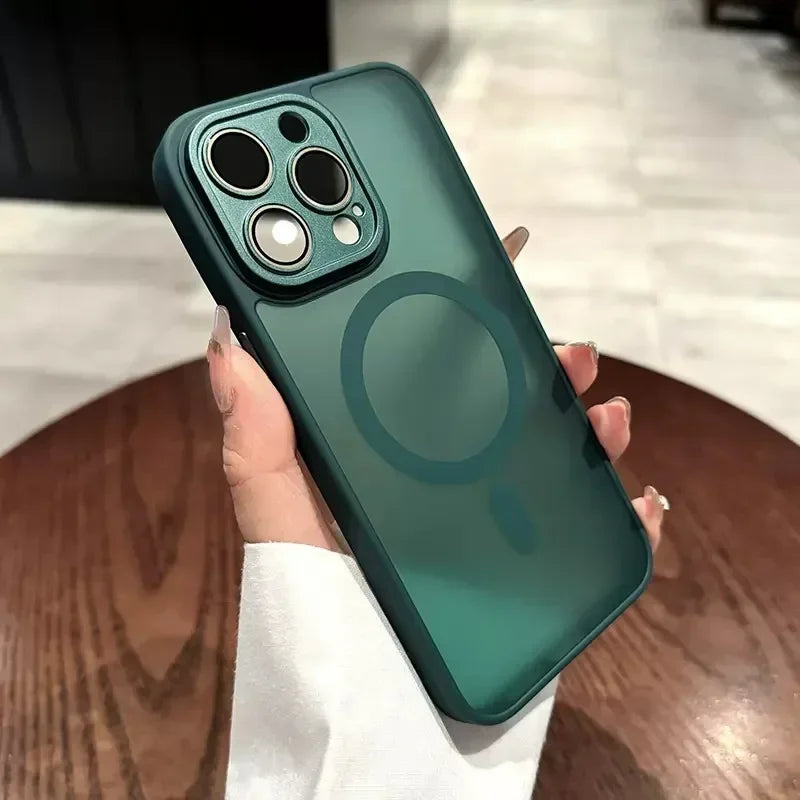 Green phone case with MagSafe.