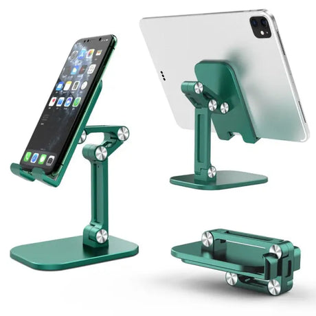 the green phone stand with a phone on it
