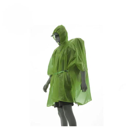 a green rain ponchen with hood and hood