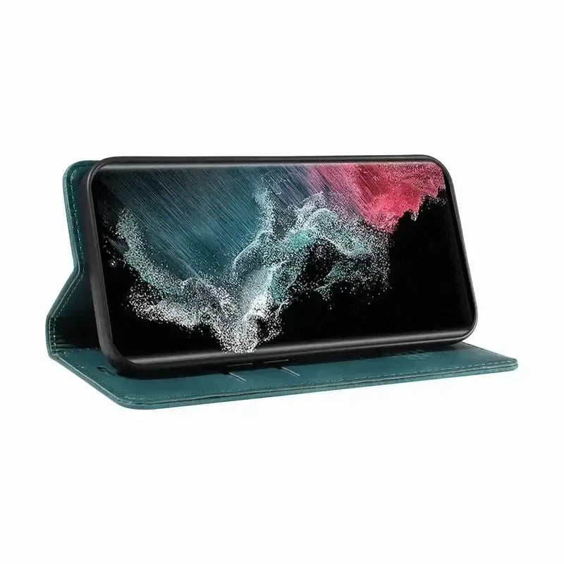 The back of a green samsung galaxy s9 smartphone case